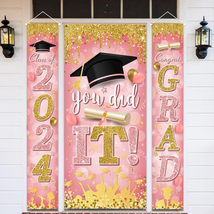 Graduation Decorations Class of 2024 Pink and Gold 3 Pcs Congrats Grad Porch Sig - £19.90 GBP