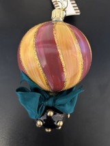 MacKenzie Childs Ornament Swirl Double Drop Glass Red Gold Black w/ Teal Bow NEW - £58.95 GBP