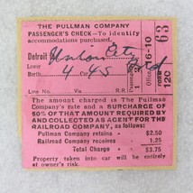 Pullman Company Railroad Train Luggage Ticket Detroit Union City Vintage... - £11.77 GBP