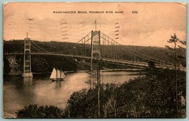 Waldo Hancock Bridge Penobscot River Maine ME 1946 Gravure Postcard F10 - £2.29 GBP