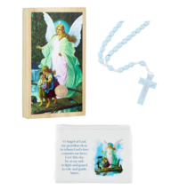 Boy&#39;s Guardian Angel Wall Rosary Hanger Pouch Pink Wood Rosary Baptism G... - $22.95