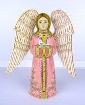 6.7&quot; Russian Carved Angel Gold and Pink Figure Hand Made Linden Christmas 989 - £54.74 GBP