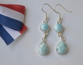 Larimar Earring Handmade Gemstone Wadding Earring 925 Solid Silver - $43.39