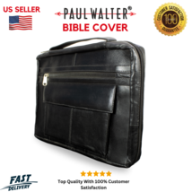 Real Leather Bible Carrying Book Cover Black Bag with Protective Handle - £17.98 GBP