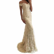 Long Mermaid Off The Shoulder Beaded Lace Corset Prom Dress Evening Champagne US - £93.23 GBP