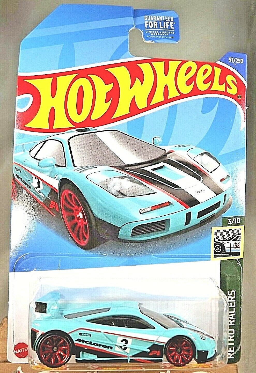2022 Hot Wheels #57 Retro Racers 3/10 McLAREN F1 GTR Aqua w/Red 10 Spoke Wheels