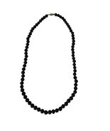 Vintage Black Stone Bead Necklace 22” Strand Matte Polished Beads Gold T... - $18.00