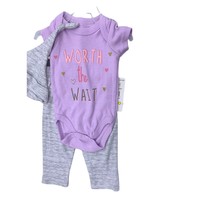Baby Girl 0-3 Months Swiggles Purple Top Grey Pants and Cap Heart &quot;Worth... - £8.86 GBP