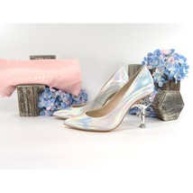 Sophia Webster Flo Flamingo Silver Holographic Metallic Leather Heels Sz... - $519.26