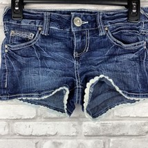 Amethyst Womens Blue Jean Short Shorts Size 1 Lace Hem Distressed Medium Wash - £13.78 GBP