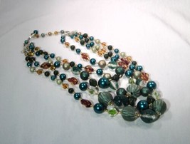 Vintage Japan Four Strand Glass Bead Necklace K1241 - £50.31 GBP