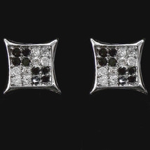 14K Oro Blanco Sobre Negro Imitación Diamante Pavé Cometa en Racimo Pendientes - £80.64 GBP