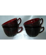 Set (4) Garnet Red Ribbed/Paneled Glass Elegant Tea Cups - €12,59 EUR