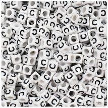 BeadTin White Opaque 6mm Cube Plastic Alphabet Beads- Black Letter C (80... - $2.09