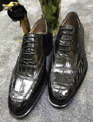 NEW Handmade Men's Black Color Alligator Lace Up Shoes, Men Leather Formal New S