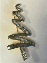 Estate Goldtone Zig Zag Clear Rhinestones Christmas Tree Pin Brooch – 1.25 x 2 a - £12.32 GBP