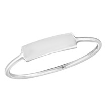 Minimal Plain Horizontal Rectangle Bar Tag Sterling Silver Ring-8 - £9.90 GBP