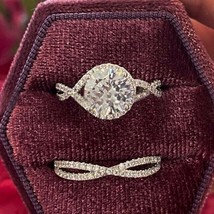 3 Ct Round Trio Set Moissanite Halo Engagement Bridal Ring 14K White Gol... - $75.29