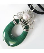 Wire wrapped Malachite pendant Necklace casual Fashion Jewelry For women - £29.93 GBP