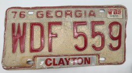 1976 Clayton Georgia License Plate Car Tag WDF 559 Garage Decor Red And ... - $16.76