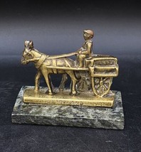 Ireland Brass Horse Cart Buggy Carriage Wagon Statue On Marble Vintage - $39.59
