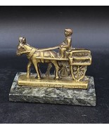 Ireland Brass Horse Cart Buggy Carriage Wagon Statue On Marble Vintage - £27.48 GBP