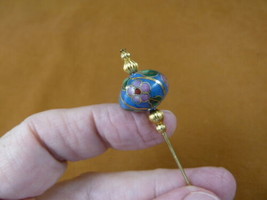 (U434) med blue CLOISONNE beads mauve pink flower one bead brass hatpin hat pin - £11.19 GBP