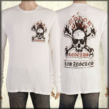 Motor City Legends Burning Skull Bones Rock Biker Mens Thermal Shirt White L $98 - £35.83 GBP