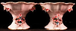 Lefton China Pink Porcelain with Raised Forget Me Not Flowers 2 Candle Holders - £15.97 GBP