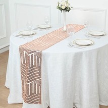 12&quot;&quot;X108&quot;&quot; Blush Tulle Table Runner Sequins Geometric Pattern Party Decorations  - £13.03 GBP