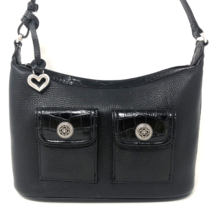 Brighton Black Pebbled Leather Shoulder Bag Crescent Shaped w/Croc Gator... - $37.99