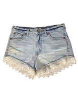 Free People Good Vibes Booty Jean Shorts Size 25 Blue Crochet Lace Distr... - $26.35 CAD