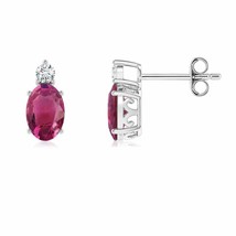 ANGARA 6x4mm Natural Pink Tourmaline Stud Earrings with Diamond in Silver - £215.62 GBP+