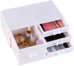  4 Drawers Stackable Storage Bins White Acrylic Organizers Makeup Storage Plasti - £23.09 GBP