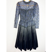 Gunne Sax Jessica McClintock Womens Vintage Dress Black Blue Lace Sweetheart 7 - £133.20 GBP