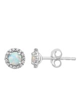 Brilliance Fine Jewelry Sterling Silver Simulated Opal &amp; White CZ Earrings - £28.04 GBP