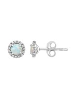 Brilliance Fine Jewelry Sterling Silver Simulated Opal &amp; White CZ Earrings - $722.80 MXN