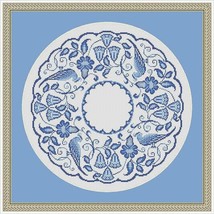 Vintage Blue Birds in 4 Gradient Colors Circular Design Cross Stitch Pattern PDF - £5.59 GBP