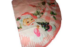 New Vintage Pink Christmas Tree Skirt 48&quot; Santa Claus Deer Holiday - £18.19 GBP