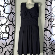 Garnet Hill Casual Classic Black Dress with Side Ruching &amp; Ruffle Detail Medium - £15.66 GBP