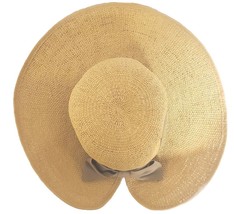 HBY Miami Womens 100% Paper Straw Beach Sun Hat One Size w/ Tan Hat Band and Bow - £14.47 GBP