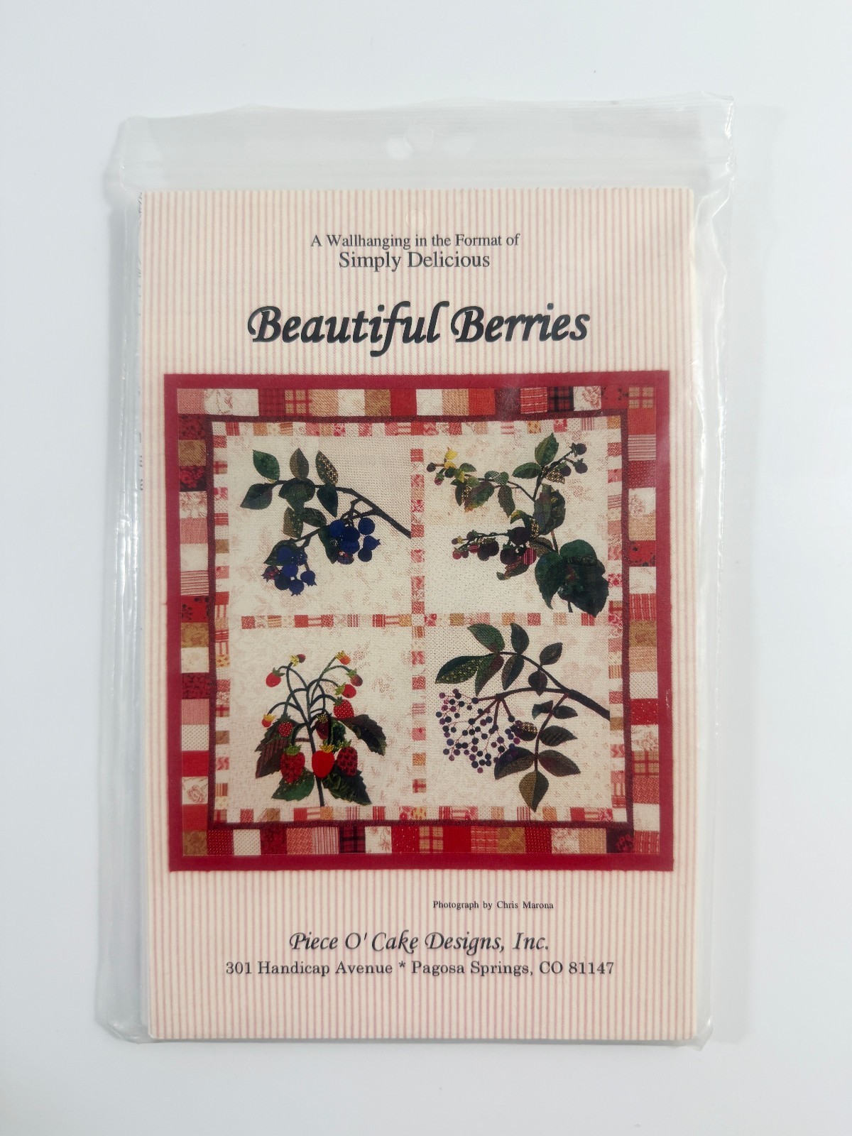 PIECE O&#39; CAKE DESIGNS, INC. Quilt Pattern BEAUTIFUL BERRIES WH - 36&quot; x 36&quot; - $5.93