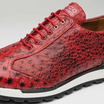Hand painted genuine Snake and calfskin Sneaker Shoes Scanno Antique Red image 3