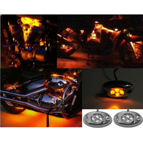 2 Orange Amber LED Chrome Modules Motorcycle Chopper Frame Neon Glow Lig... - $9.95