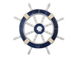 Rustic Dark Blue Decorative Ship Wheel with Seashell 18&quot;&quot; - £58.60 GBP