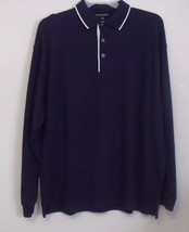 Mens Port Authority NWOT Navy Blue Ivory Trim Long Sleeve Polo Shirt Siz... - $15.95