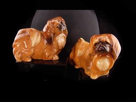 2 Large 1950&#39;s Ceramic Pekingese statues - Staffordshire planter set - w... - £121.88 GBP