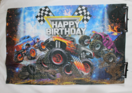 Monster Trucks Theme Birthday Party Sign Jam &amp; Grave Digger Checkered Flag - £10.99 GBP