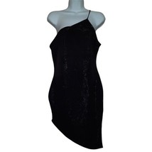 Misguided Dress One Shoulder Assymmetrical Hem Little Black Dress Shimme... - £18.41 GBP