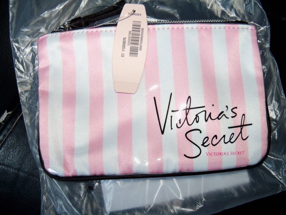 Victoria's Secret Beauty Rush Mini Bag Makeup Pink Stripe Coin Purse NEW